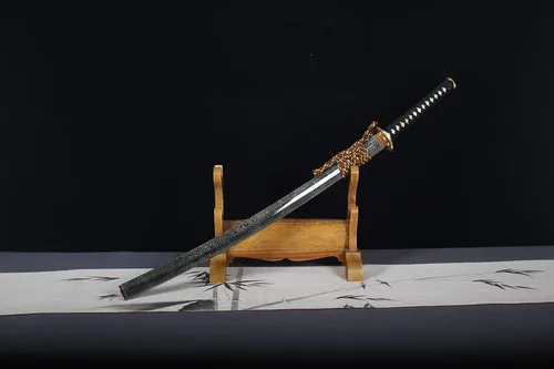 Vista 7 de Katanas japonesas con patrón de arcilla de acero templada, espadas japonesas hechas a mano, espadas catana funcionales de 41 pulgadas