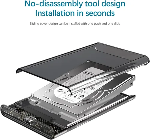 Vista 3 de Carcasa para disco duro de 2.5", Wansurs 6Gbps USB 3.1 Gen 1 a SATA III Caja de disco duro SSD sin herramientas para HDD y SSD SATA de 2.5 pulgadas