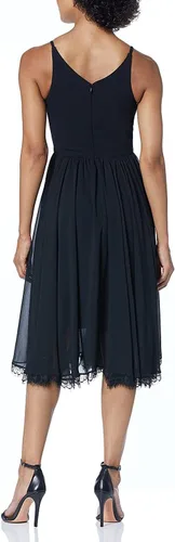 Vista 2 de Dress the Population Vestido midi Alicia con escote pronunciado de medios mixtos sin mangas ajustado y acampanado para mujer Negro
