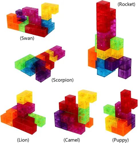 Vista 2 de Bloques de construcción magnéticos, cubos magnéticos 3D, juego de 7 bloques magnéticos multiformas con 54 tarjetas guía, desarrollo de inteligencia