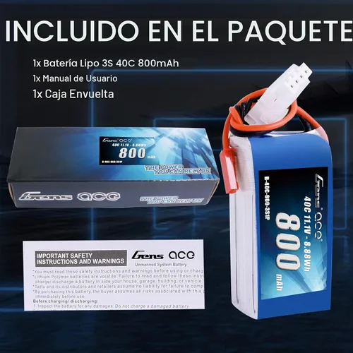 Vista 6 de Gens ace 3S 800mAh 11.1V 40C LiPo Batería con JST Plug para 200 250 Heli 31.496 in Warbirds Eflite Blade CP CP Pro Helicóptero Comparar con E-flite