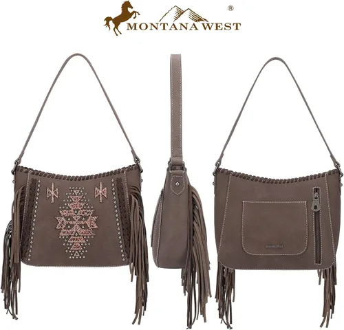 Vista 3 de Montana West Bolsa de mano occidental para mujer, colección de flecos, bolso de mano oculto con cartera