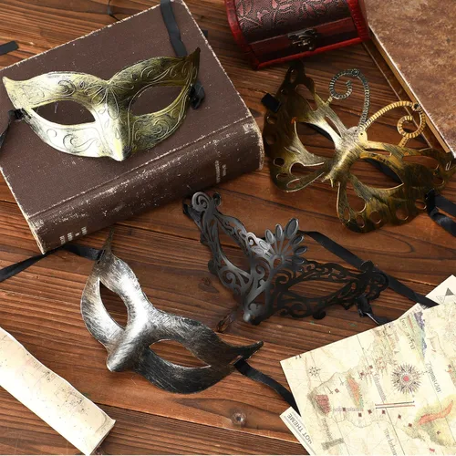 Vista 2 de Sratte 60 máscaras de máscaras vintage antiguas para adultos, máscaras venecianas para carnaval, fiesta de cosplay, actuación
