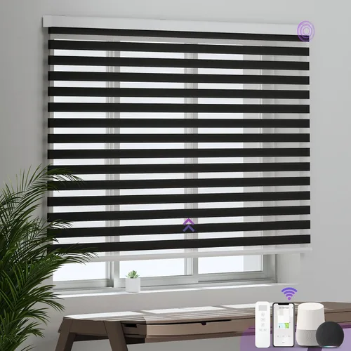 Vista 10 de Persianas motorizadas de cebra para ventana: Astomi - Persiana enrollable sin cordón con control remoto, persianas inteligentes funciona con Google
