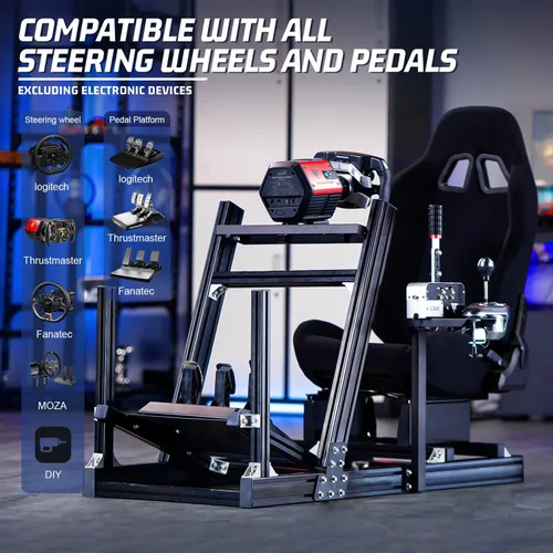 Vista 4 de Marada Aluminum Profile Racing Simulator Cockpit with Seat, Unlimited Adjustment, Suitable for ThrustmasterFanatecMozaLogitech G29 G920 G Pro Racing