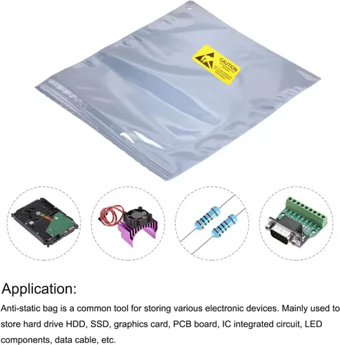 Vista 6 de Bolsas antiestáticas, 100 bolsas ESD resellables de 4 x 6 pulgadas con etiquetas para disco duro GPU, SSD HDD y dispositivos electrónicos