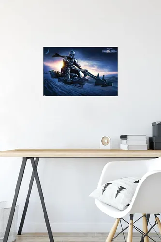 Vista 35 de Star Wars: The Mandalorian - Póster de pared Grogu Sunset Speeder, 34 pulgadas de largo x 22.4 W, versión premium sin marco