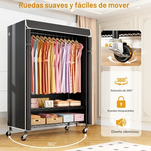 Vista 4 de ULIFHOME P6C Plus - Perchero Rodante con Cubierta, Perchero Cubierto Resistente, Armario Portátil para Colgar Ropa, Perchero con Ruedas, Perchero