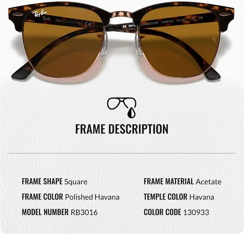 Vista 16 de Ray-Ban RB3016 CLUBMASTER CLASSIC - Gafas de sol de forma cuadrada con kit oficial de gafas