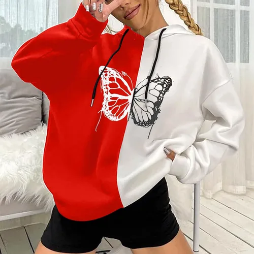 Vista 2 de WKSCLPAI Sudaderas con capucha de moda para mujer, sudadera casual con estampado gráfico, sudadera estética con bloques de color para adolescentes