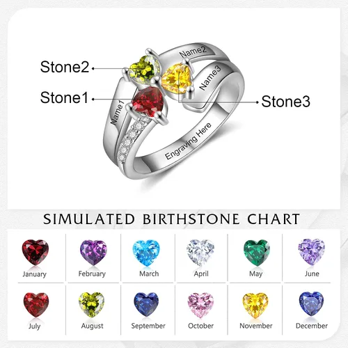 Vista 5 de Jeweidea Anillo de plata de ley personalizado con 3 piedras natales de imitación de corazón para mujer, mamá, abuela