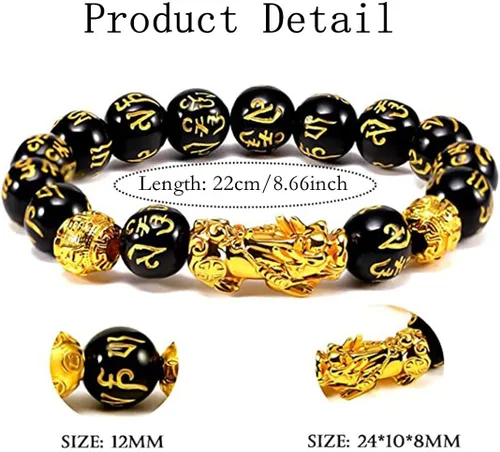 Vista 6 de Homelavie 2 pulseras de riqueza de obsidiana negra Feng Shui de 0.472in con cuentas de mantra Pi Xiu para mujeres y hombres que atraen riqueza