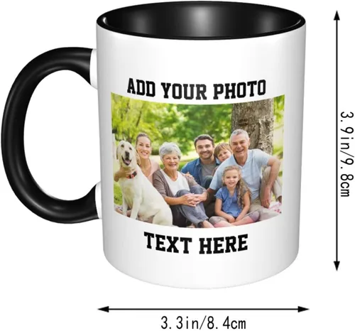 Vista 5 de Tazas de café con foto personalizada, taza personalizada con texto fotográfico, haz tu propia taza, taza de café con acento de cerámica, taza Negro