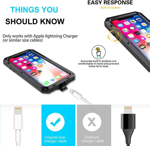 Vista 10 de Funda protectora de cuerpo completo 360 para iPhone Xs, resistente a los golpes, funda de metal de aluminio con protector de pantalla integrado