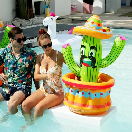 Vista 6 de PARENTSWELL Enfriador inflable de cactus de 47.5 pulgadas, enfriador de bebidas inflable para fiestas de verano, cubo de hielo inflable, suministros