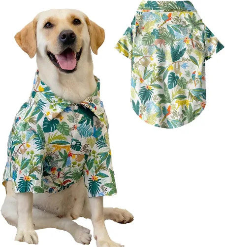 Vista 5 de Camisa hawaiana para perro, ropa de verano para mascotas, disfraz genial para perros grandes, camiseta de playa para perros medianos y grandes Azul