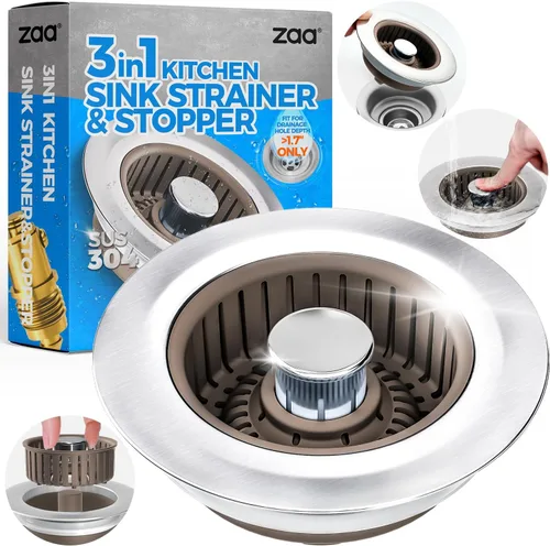 Vista 16 de zaa Colador de drenaje para fregadero, tapón 3 en 1 para fregadero de cocina, tapón de drenaje de cocina de acero inoxidable y cubierta con colador