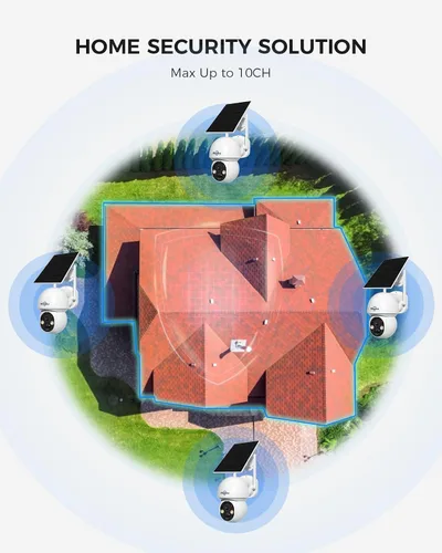 Vista 5 de Cámara de seguridad inalámbrica solar Hiseeu para exteriores, WiFi de 2.4G y 5G, visión nocturna a color, vista de 360°, inclinación y panorámica