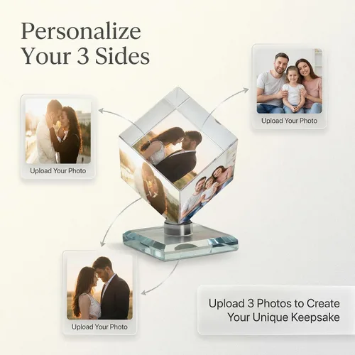 Vista 3 de VEELU Marco de collage de fotos personalizado, cubo de cristal giratorio en 3D, marco de fotos personalizado para boda, regalo de recuerdo