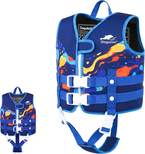 Vista 8 de Gogokids Chaleco de natación para niños de 2-3-4-5-6-7-8-9 años, flotadores de piscina para niños de 30-50-70 libras, flotabilidad para niños
