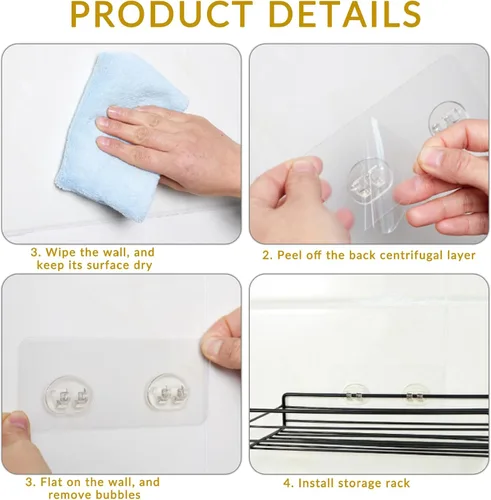 Vista 7 de 4 tiras de repuesto adhesivas de 3 x 10 pulgadas, montaje impermeable sin taladro para estante de ducha, cocina, baño