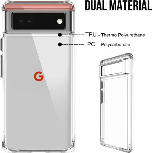 Vista 4 de Funda para Google Pixel 6a: cubierta de teléfono a prueba de golpes de grado militar con protector de pantalla de vidrio templado, antiarañazos