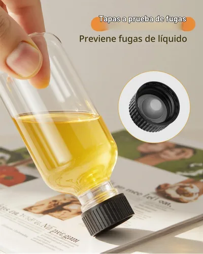 Vista 8 de Botellas de vidrio transparente de 2 onzas con tapas, paquete de 12 Recipiente de vidrio transparente de 2 fl oz, a prueba de fugas