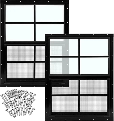 Vista 16 de Tandefio - Ventanas de cobertizo de 12 x 18 pulgadas, ventanas pequeñas de 12 x 18 pulgadas, montaje empotrado negro con vidrio templado y pantalla
