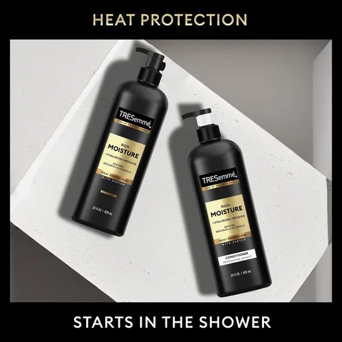 Vista 3 de TRESemmé Champú y acondicionador Rich Moisture para cabello seco formulado con vitamina E y biotina de 28 onzas y laca para el cabello Tresemme