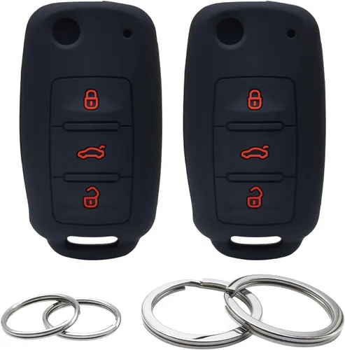 Vista 6 de 2 fundas de silicona con tapa para llavero de 3 botones, protector sin llave compatible con VW Volkswagen Passat CC Tiguan Touareg Eos Eurovan Golf