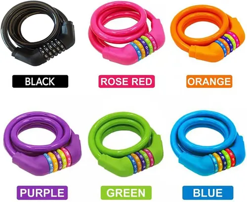 Vista 3 de Cable de bloqueo de bicicleta, bloqueo de cable reiniciable de 4 pies, bloqueo de bicicleta con combinación de 5 dígitos autoenrollable, perfecto