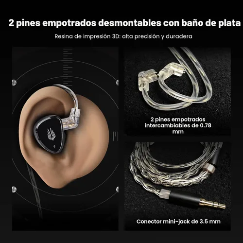 Vista 5 de Linsoul SIMGOT EM6L - Audífonos intraurales híbridos de monitor de 1DD + 4BA, auriculares para juegos, audífonos IEM HiFi con carcasa de resina