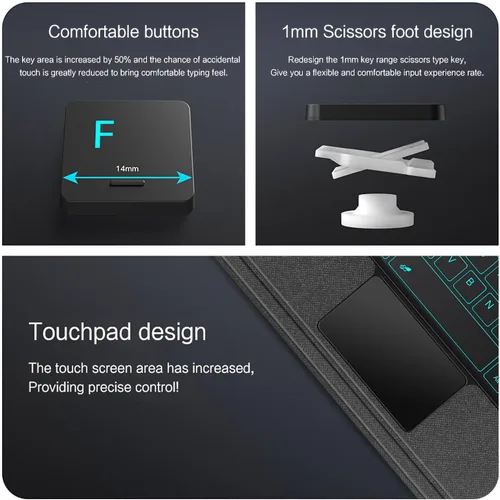Vista 4 de Funda de teclado para Samsung Galaxy Tab A8 de 10.5 pulgadas 2022, retroiluminación de 7 colores, trackpad multitáctil, funda magnética desmontable