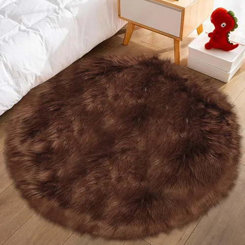 Vista 35 de Mini alfombra redonda negra de piel de oveja sintética de 15.7 pulgadas, alfombra circular esponjosa para silla, alfombra peluda para escritorio