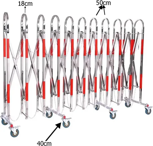 Vista 4 de Expandable Barricade,Mobile Barrier Gate, Stainless Steel Safety Barrier Gate Movable Folding Isolation Fence Outdoor Push-Pull(Red Silver 1.1x6m)