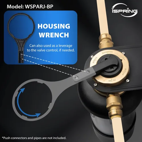 Vista 5 de iSpring WSP50ARJ-BP Prefiltro para toda la casa, filtro de agua de sedimentos giratorio con derivación, carcasa transparente mejorada, tamaño jumbo