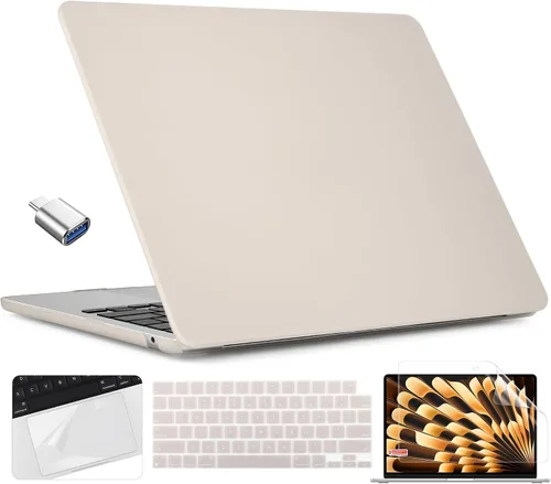 Vista 34 de TWOLSKOO Compatible con funda para MacBook Air M4 de 15 pulgadas versión 2025-2023 M4 A3241 M3 A3114 M2 A2941, carcasa rígida de plástico y Cristal