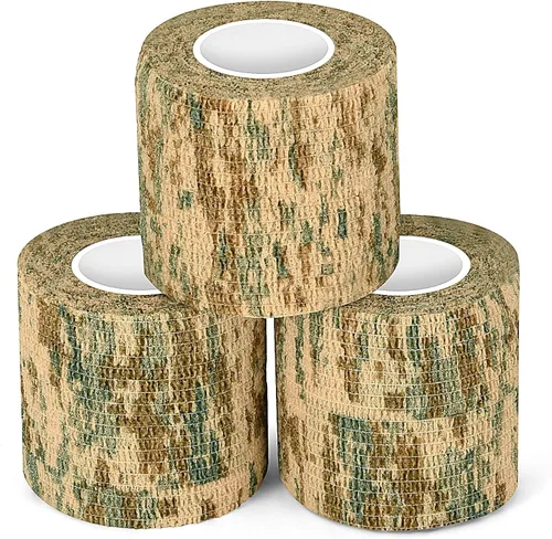 Vista 8 de Cinta envolvente autoadhesiva de camuflaje para protección de 5 cm x 4,5 m. Cinta de camuflaje discreta de tela no tejida. Vendaje elástico para ACU