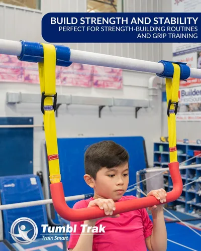 Vista 4 de Tumbl Trak Barra de trapecio ajustable, barra de columpio para interiores para niños, barra de columpio, accesorios de trapecio ninja, juego