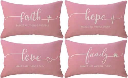 Vista 13 de Fundas de almohada inspiradoras con texto inspirador, fe, esperanza, amor, familia, fundas de almohada decorativas de 18 x 18 pulgadas, fundas