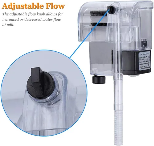 Vista 4 de PULACO Filtro ultra silencioso para colgar en acuario (66 GPH 3 W), filtro pequeño para pecera de 1 a 5 galones