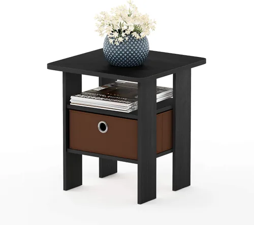 Vista 30 de Furinno Dario - Mesa auxiliar / estante de almacenamiento de noche con cajón de contenedor, pino ámbar/negro, 1 paquete, contenedor superior