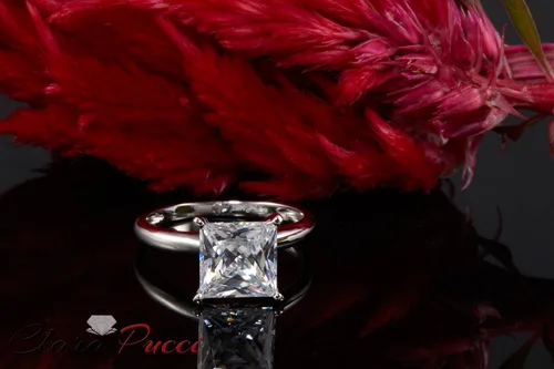 Vista 4 de Clara Pucci Anillo solitario de corte princesa brillante de 2.0 quilates de moissanita genuina impecable ideal VVS1 D 4 puntas de compromiso, boda