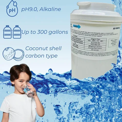 Vista 4 de Filtro alcalino para refrigerador de agua AF-MWF (nivel de pH 9.0) Compatible con el modelo GE MWF (2X life) de THINKALKALINE