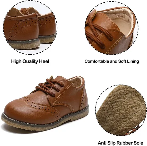 Vista 5 de COSANKIM Zapatos de vestir para niños y niñas, de piel sintética, con cordones, para boda, escuela, uniforme, mocasín, planos, zapatos de vestir