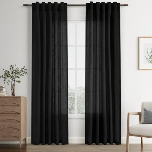Vista 104 de Joywell - Cortinas de lino de 96 pulgadas de largo para sala de estar Natural