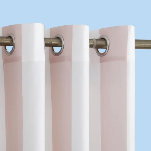 Vista 15 de Par de paneles de cortina con ojales Sun Zero Valencia estilo cabaña a rayas para interior/exterior con protección UV y eficiencia energética