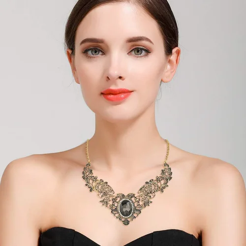Vista 3 de BriLove Collar con diseño floral de cristal de inspiración vintage para mujer