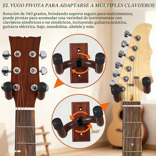 Vista 2 de Sound harbor Colgador de pared para guitarra, colgador de pared de madera maciza, 1 paquete