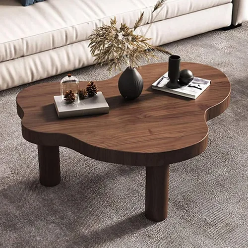 Vista 10 de Mesa de centro en forma de nube de madera maciza irregular, decoración de mesa auxiliar con 3 patas, bonita mesa auxiliar redonda moderna para sala